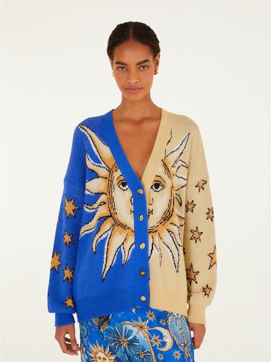 FARM Rio Sweaters - FARM RIO Mixed Mystical Sun Buttoned Knit Cardigan
